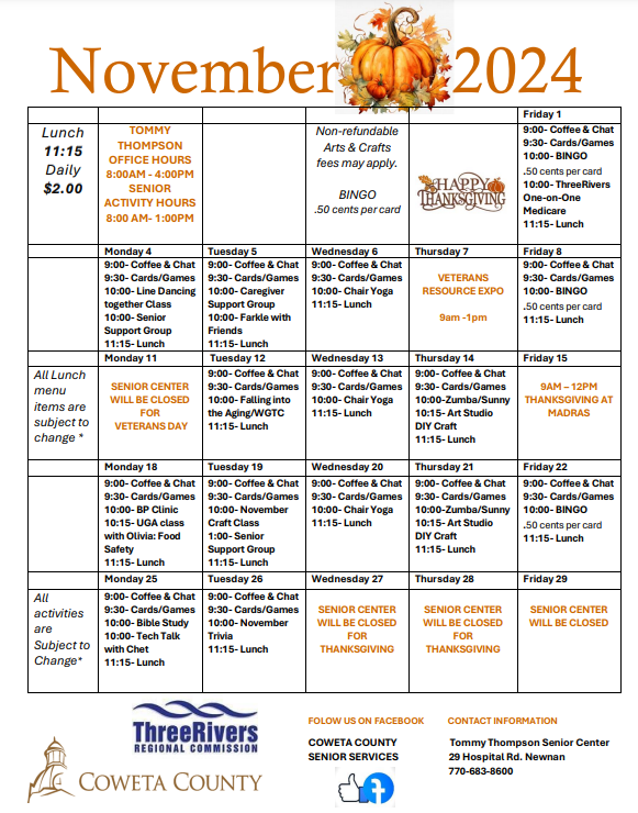 Nov 2024 TT Senior Services Calendar