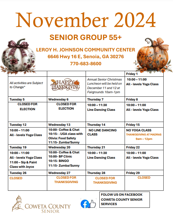 Nov 2024 Leroy Senior Services Calendarr